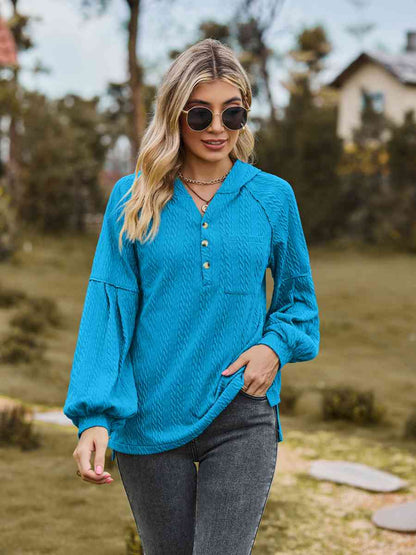 Sudadera con capucha de hombros caídos de punto trenzado