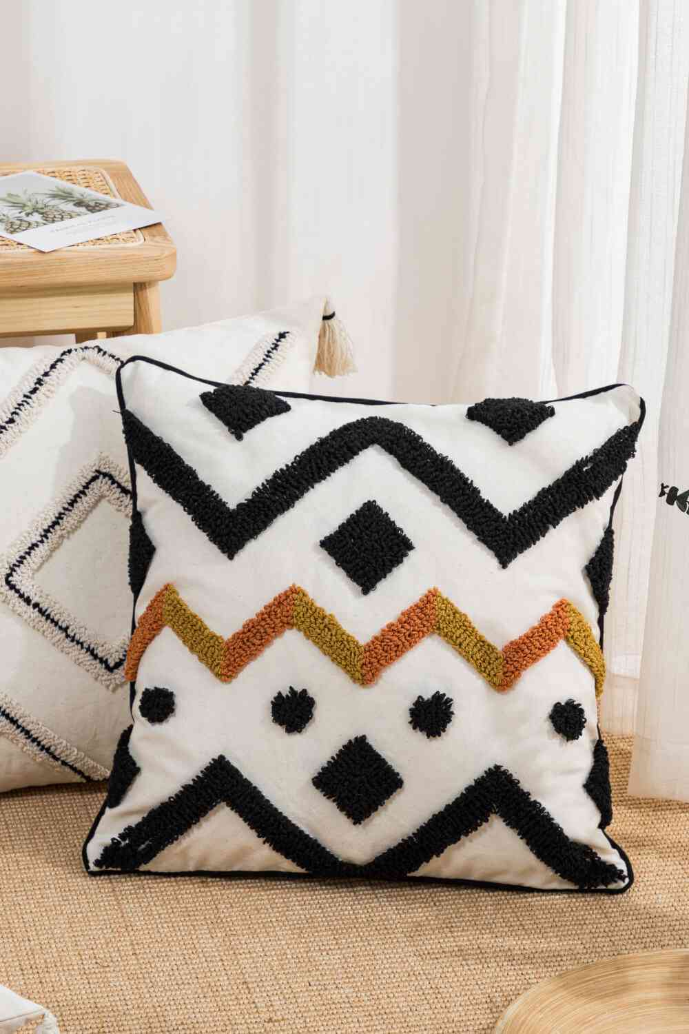 Funda de almohada decorativa bordada geométrica