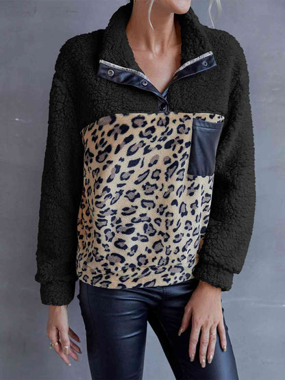 Sudadera teddy con estampado de leopardo