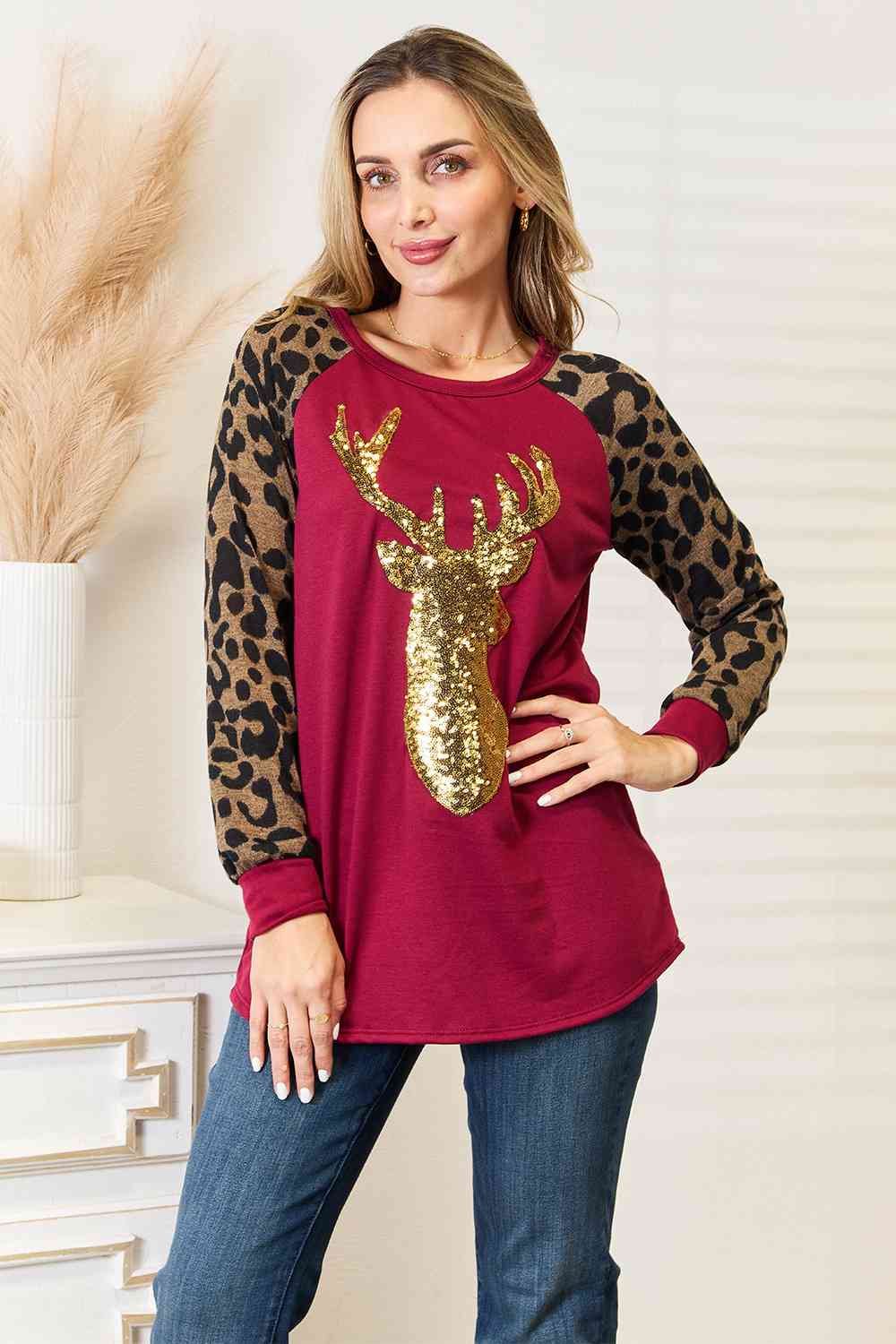 Top de reno con estampado animal de tamaño completo de Heimish