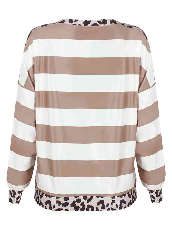 Striped Leopard Long Sleeves Top