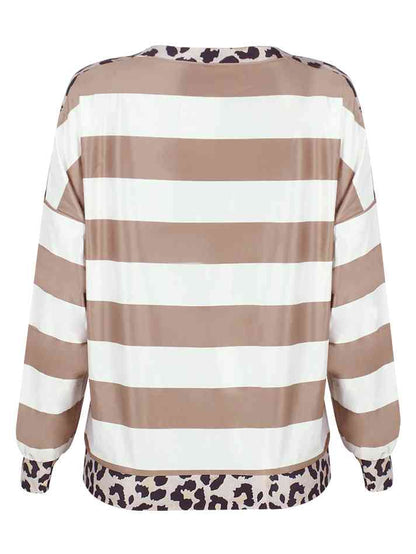 Striped Leopard Long Sleeves Top