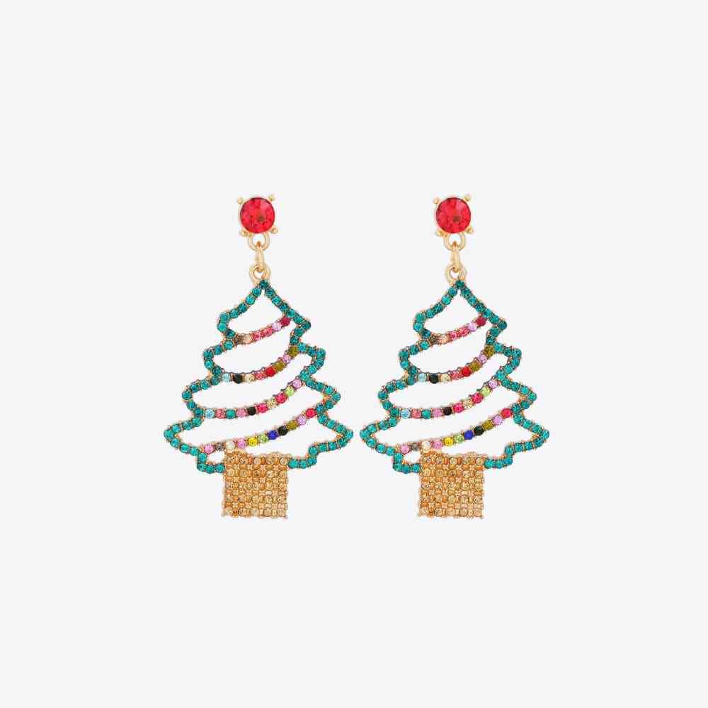 Boucles d'oreilles arbre de Noël en alliage de strass