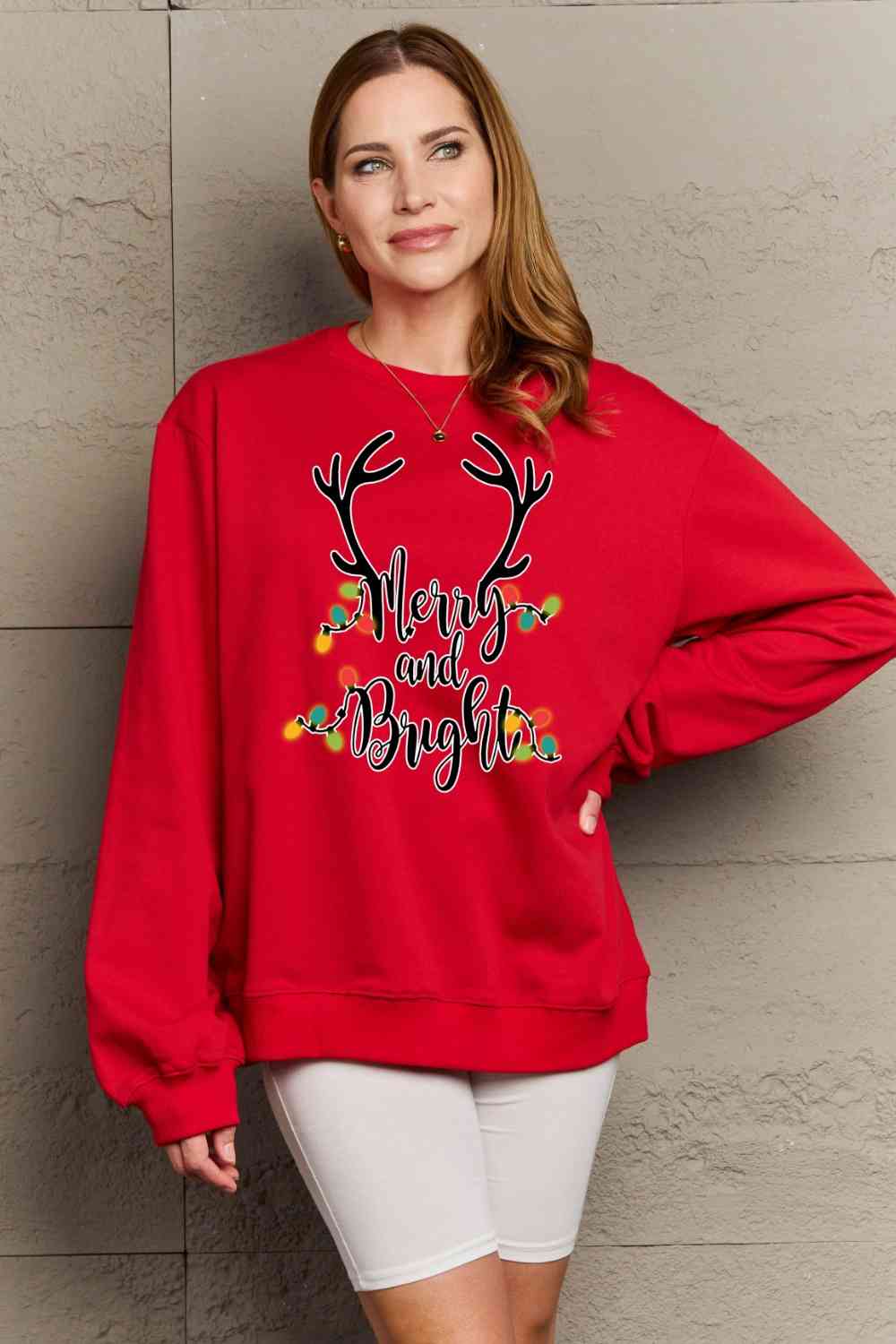 Sweat-shirt graphique Simply Love pleine taille MERRY AND BRIGHT