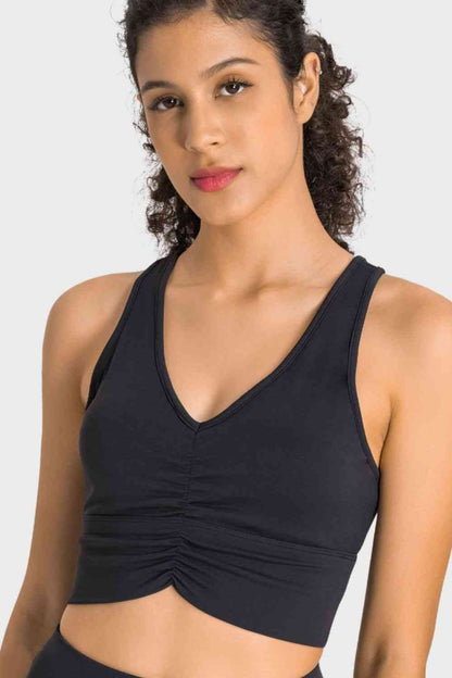 Soutien-gorge de sport à col licou et détails froncés