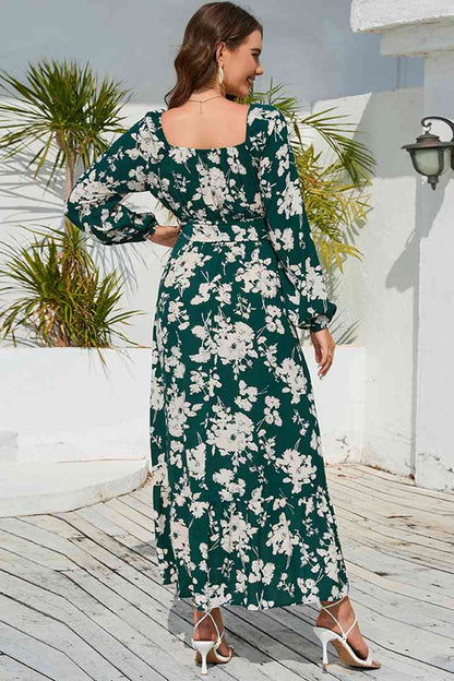 Floral Print V-Neck Long Sleeve Maxi Dress