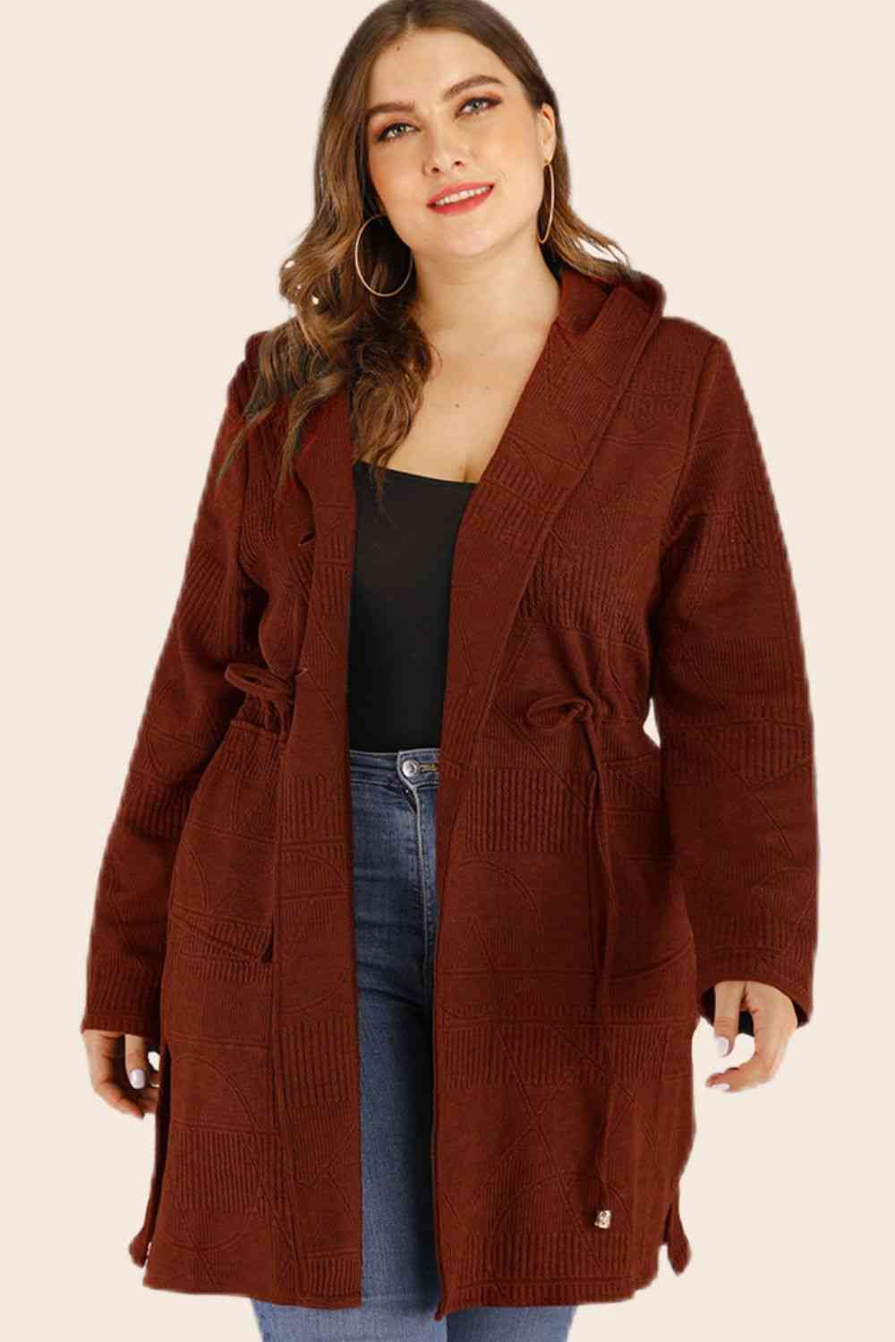 Cardigan à capuche avec cordon de serrage et poches de grande taille