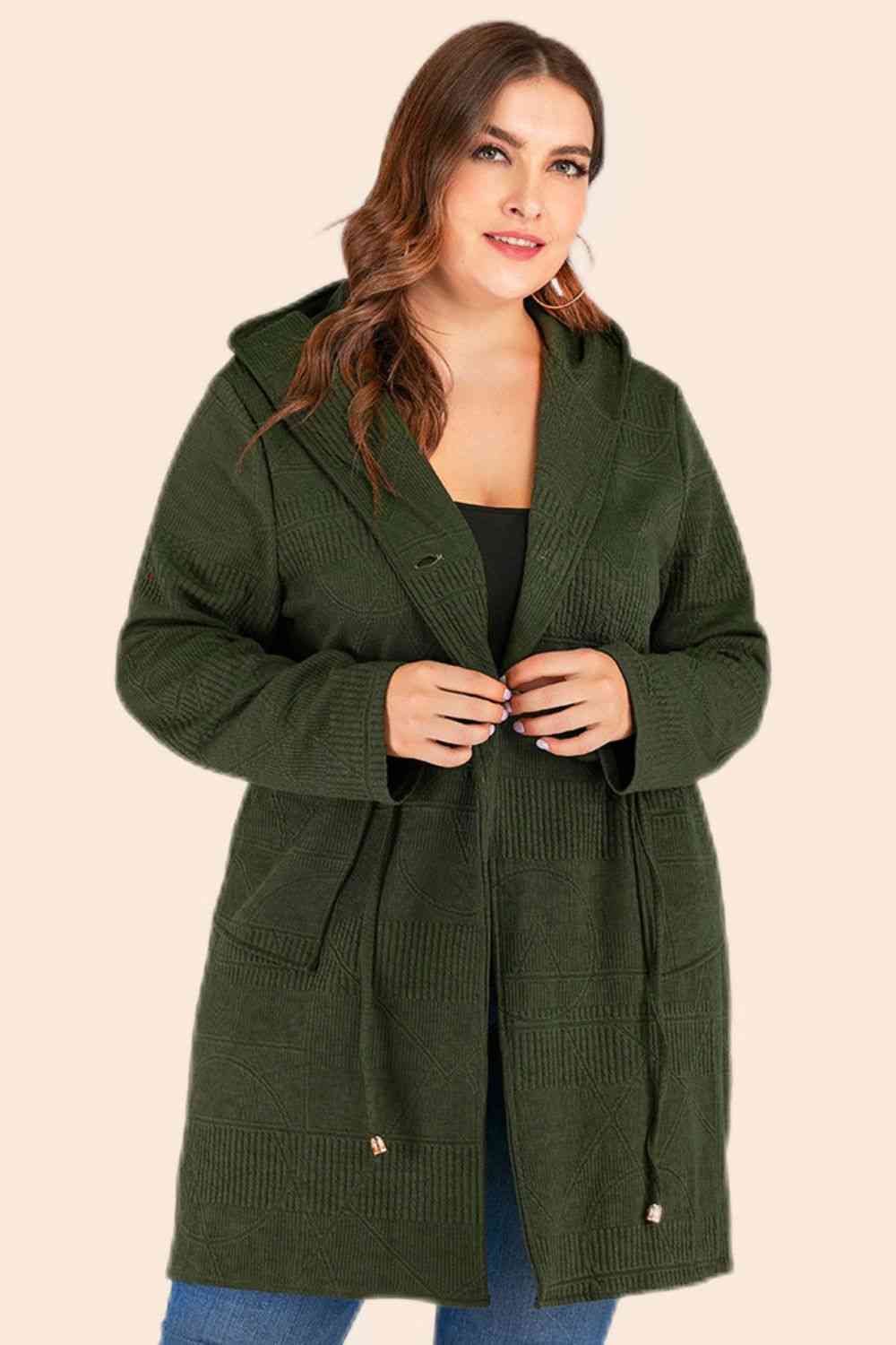 Cardigan à capuche avec cordon de serrage et poches de grande taille