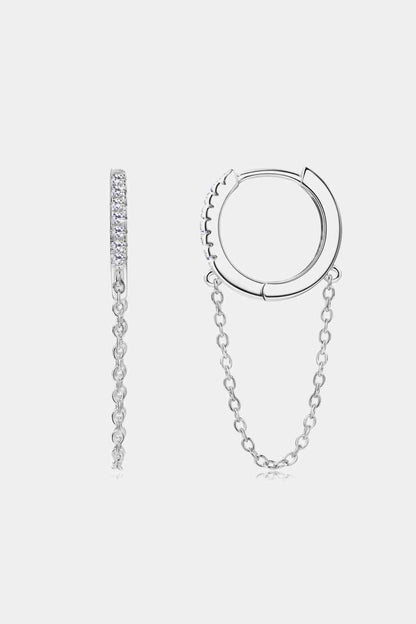 Boucles d'oreilles Huggie en argent sterling 925 Moissanite avec chaîne