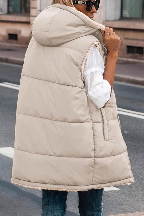 Gilet long à capuche zippé