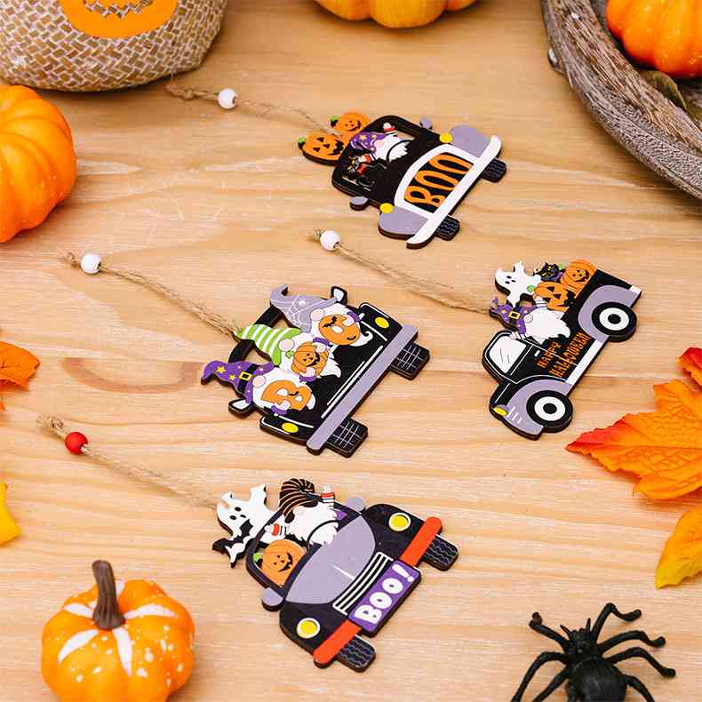 Elementos colgantes con forma de coche de elemento de Halloween de 4 piezas