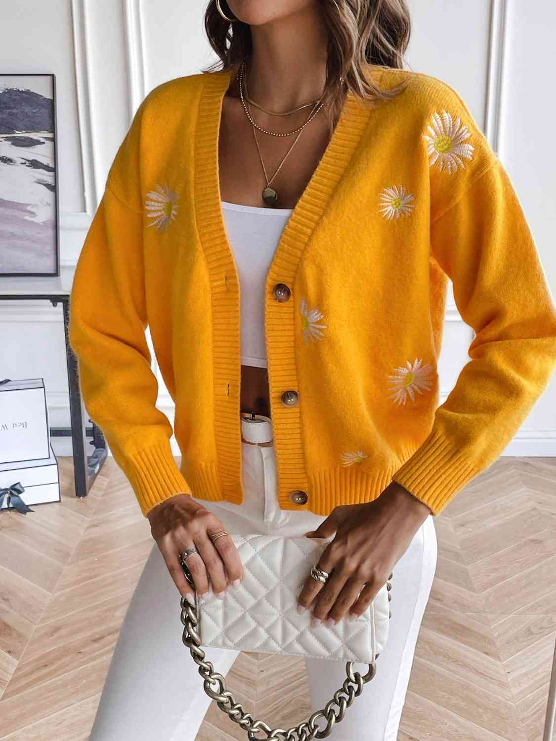 Cardigan boutonné à fleurs