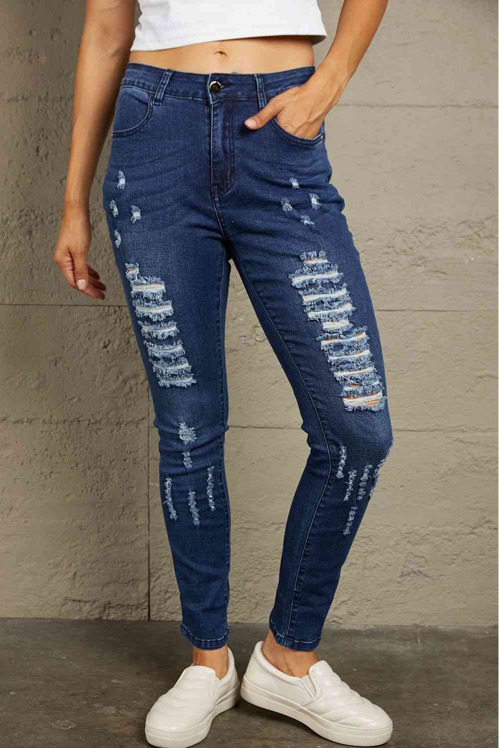 Jean skinny taille mi-haute effet vieilli Baeful