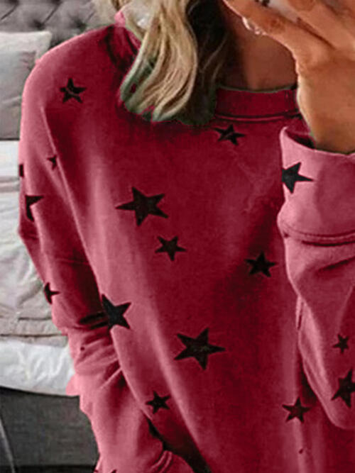 Star Round Neck Dropped Shoulder Sweatshirt