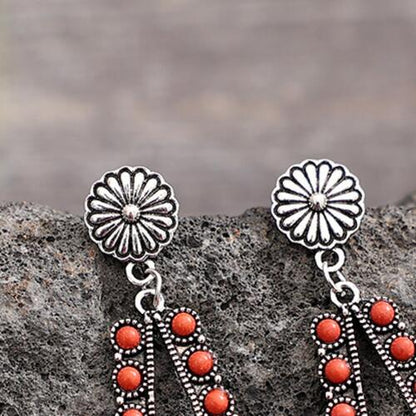 Alloy Beaded Teardrop Earrings