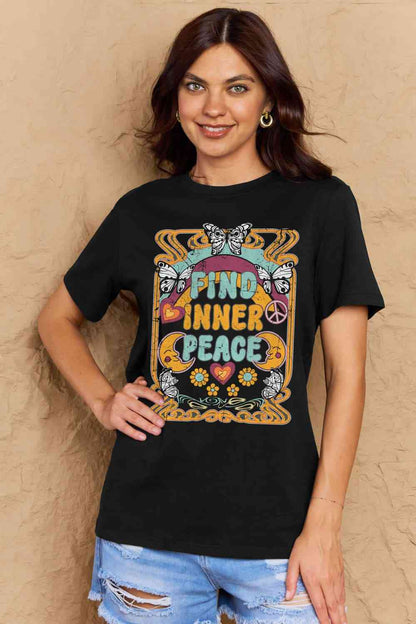 Simply Love T-shirt en coton graphique FIND INNER PEACE pleine taille