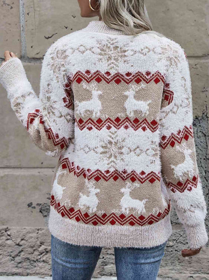 Pull Col Rond Renne &amp; Flocon De Neige