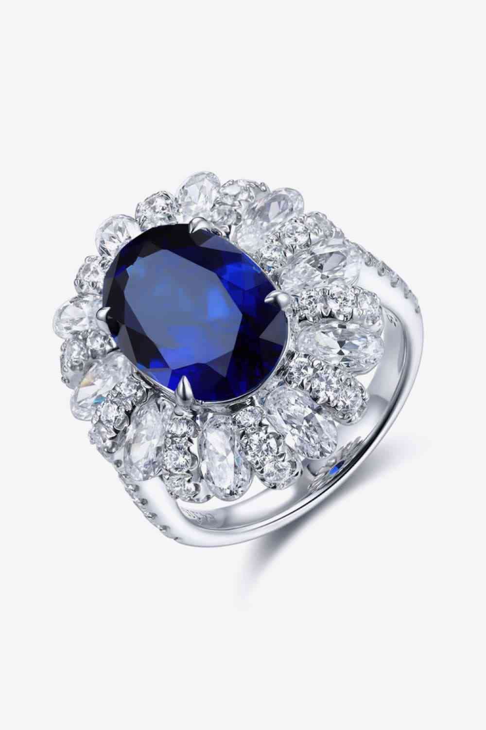 Bague en forme de fleur de saphir cultivé en laboratoire de 5 carats