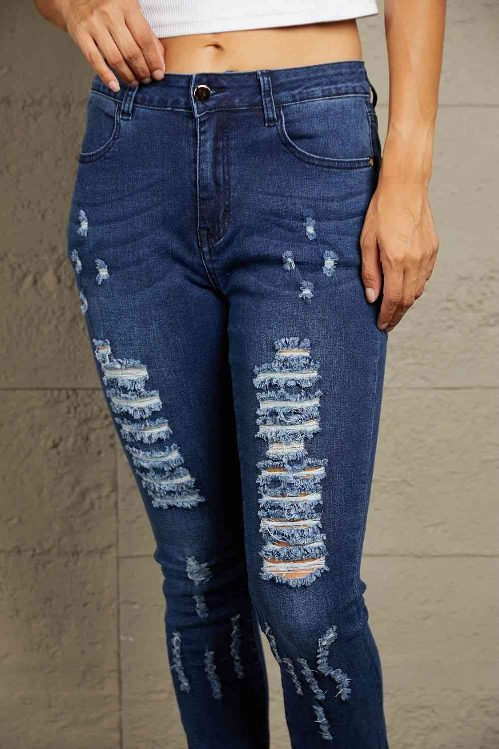 Jean skinny taille mi-haute effet vieilli Baeful