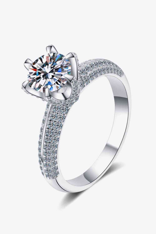 Bague en pierre latérale en argent sterling 925 moissanite 2 carats