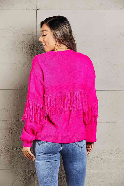 Double Take Fringe Trim Open Front Cardigan