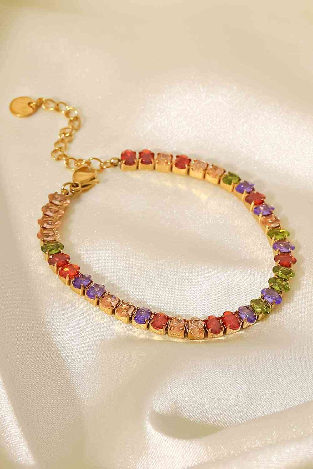 Pulsera De Circonitas Multicolores Bañada En Oro De 18 Quilates