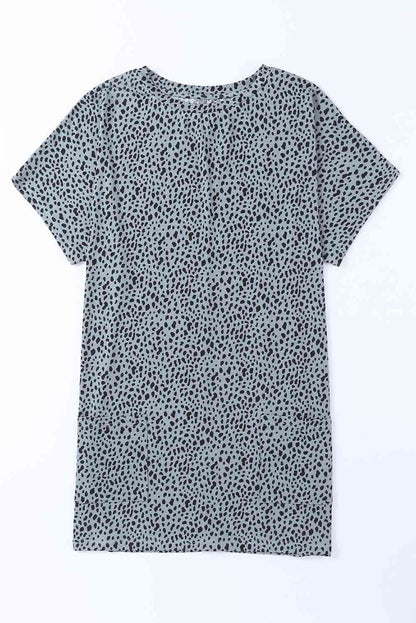 Animal Print Round Neck Tunic Tee with Pockets