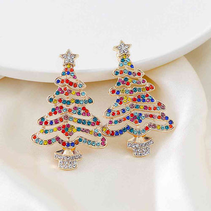 Boucles d'oreilles arbre de Noël en alliage de strass