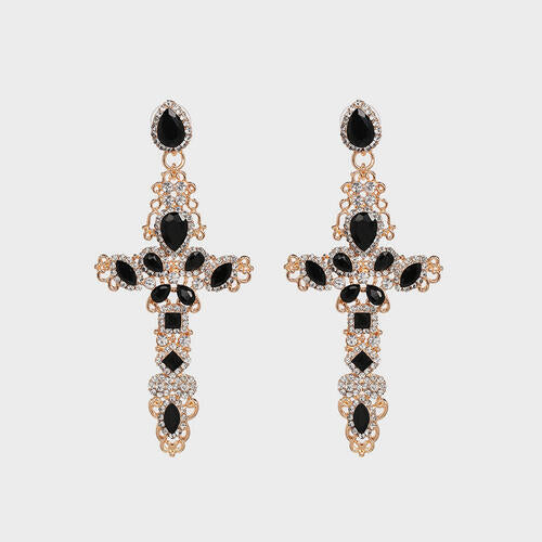 Boucles d'oreilles croix en alliage de strass