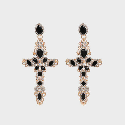 Boucles d'oreilles croix en alliage de strass