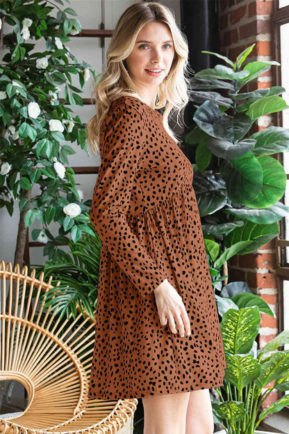 Printed Round Neck Long Sleeve Dress