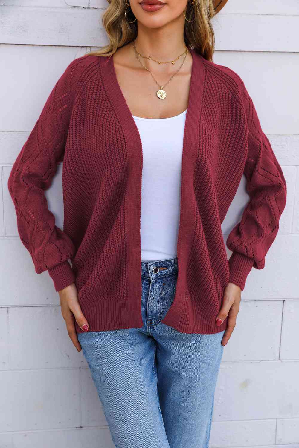 Cardigan en tricot côtelé ouvert sur le devant