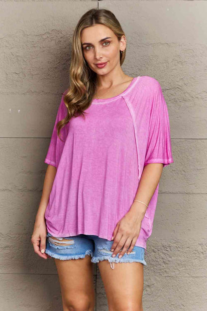 Zenana Laid Back Washed Boat Neck Top