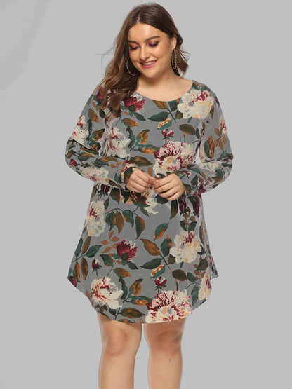 Mini-robe florale à manches longues pleine taille