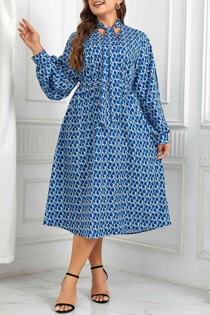 Robe Midi Imprimée à Col Noué de Grande Taille