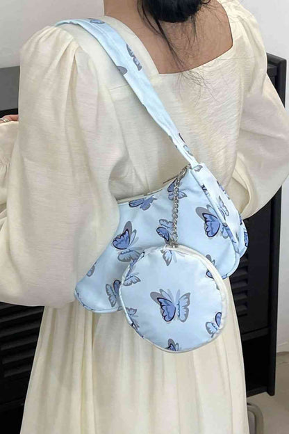 Bolso de hombro con estampado de mariposas y monedero