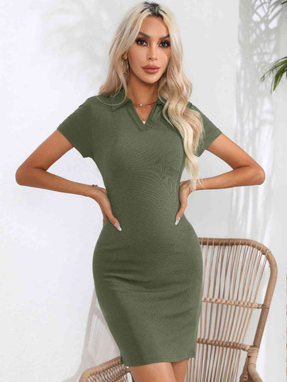 Johnny Collar Short Sleeve Bodycon Dress