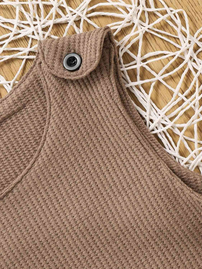 Combinaison sans manches en tricot gaufré contrasté à rayures pour enfants