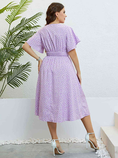 Robe Surplis Imprimée à Taille Smockée de Grande Taille