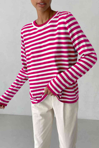 Striped Round Neck Long Sleeve Sweater