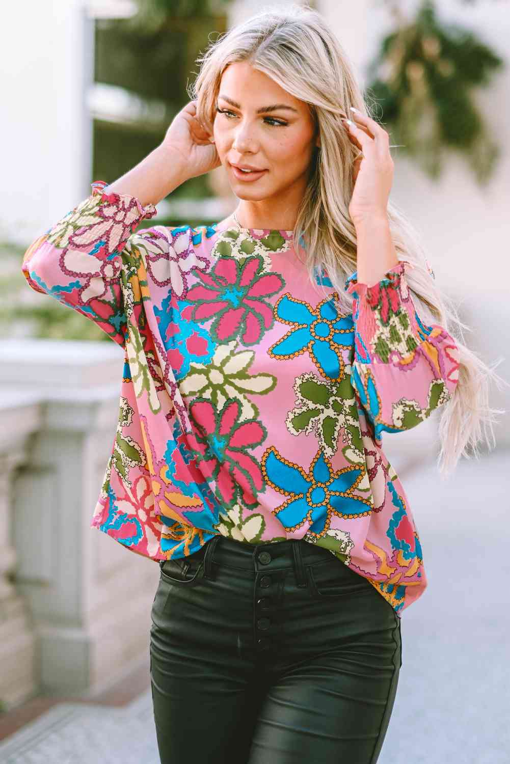 Round Neck Short Sleeve Blouse