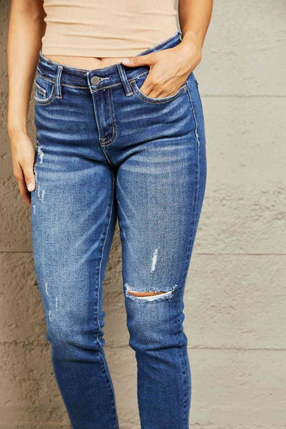 BAYEAS Jean slim effet vieilli taille mi-haute