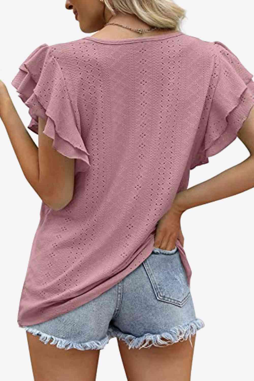 Blusa con cuello redondo y mangas acampanadas en capas