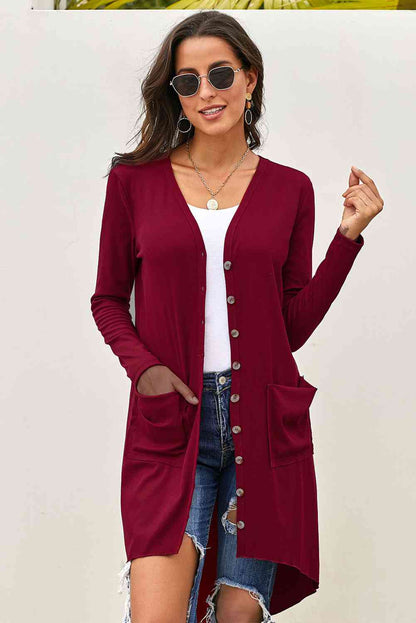 Cardigan à manches longues et col en V avec poche