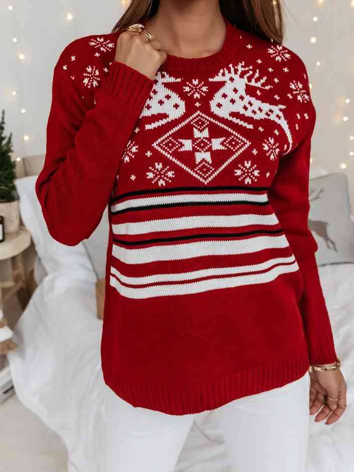 Reindeer Print Pullover Sweater