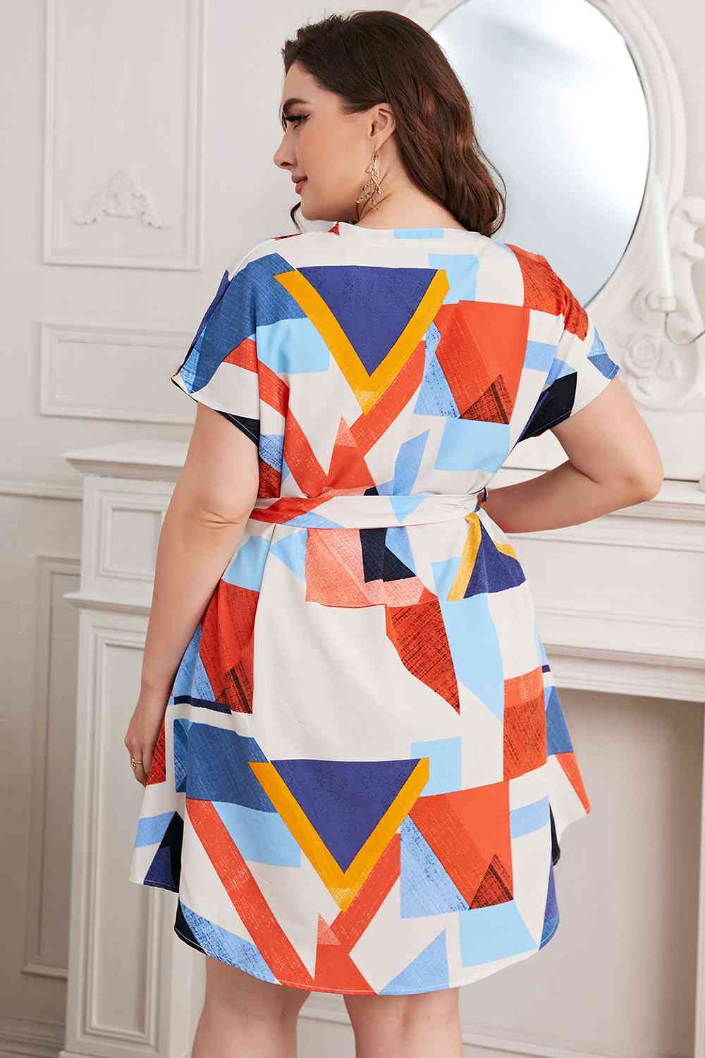 Robe à Col Cranté et Nouée à la Taille de Grande Taille