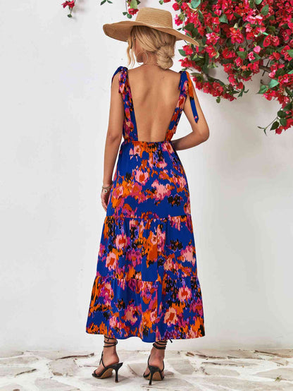 Robe midi multicolore dos nu à col en V