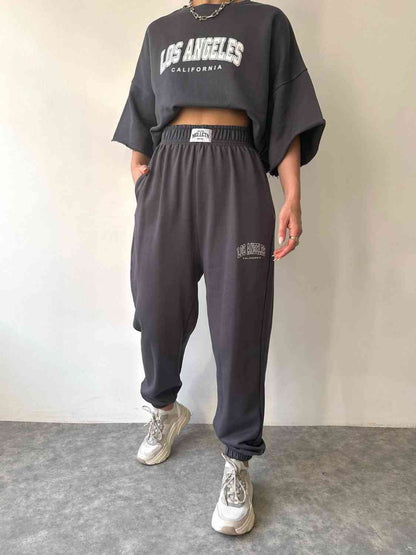 Conjunto de sudadera y pantalón deportivo con gráfico LOS ANGELES CALIFORNIA