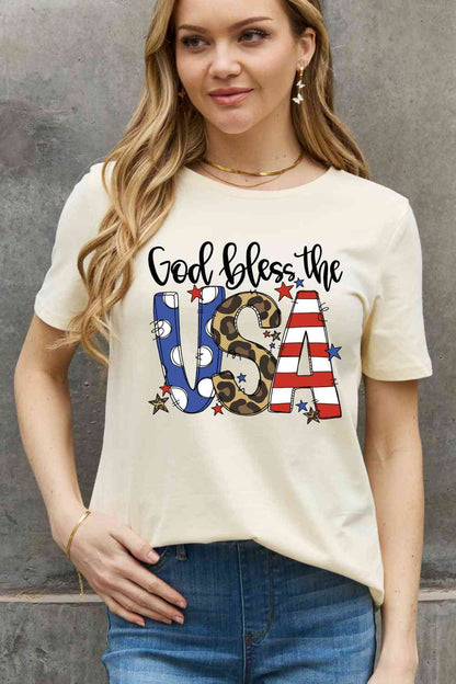 Simply Love Taille complète GOD BLESS THE USA Graphic Cotton Tee