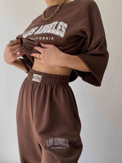 Conjunto de sudadera y pantalón deportivo con gráfico LOS ANGELES CALIFORNIA